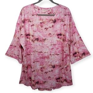 Soft Surroundings Abilene Tunic Top Rayon Pink Geode Watercolor Size XL